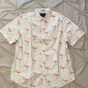 Men’s Flamingo Print Short Sleeve Button-up